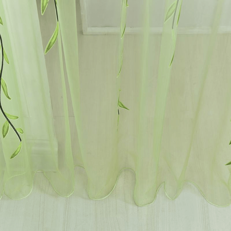 Semi-Sheer Willow Leaf Pattern Curtain - Classic Design for Living Room, Nursery, or Bedroom. Made of 100% Polyester, with Rod Pocket for easy hanging. Features a Woven Tulle Vine Design. Machine Washable for convenience. Available in Various Sizes.