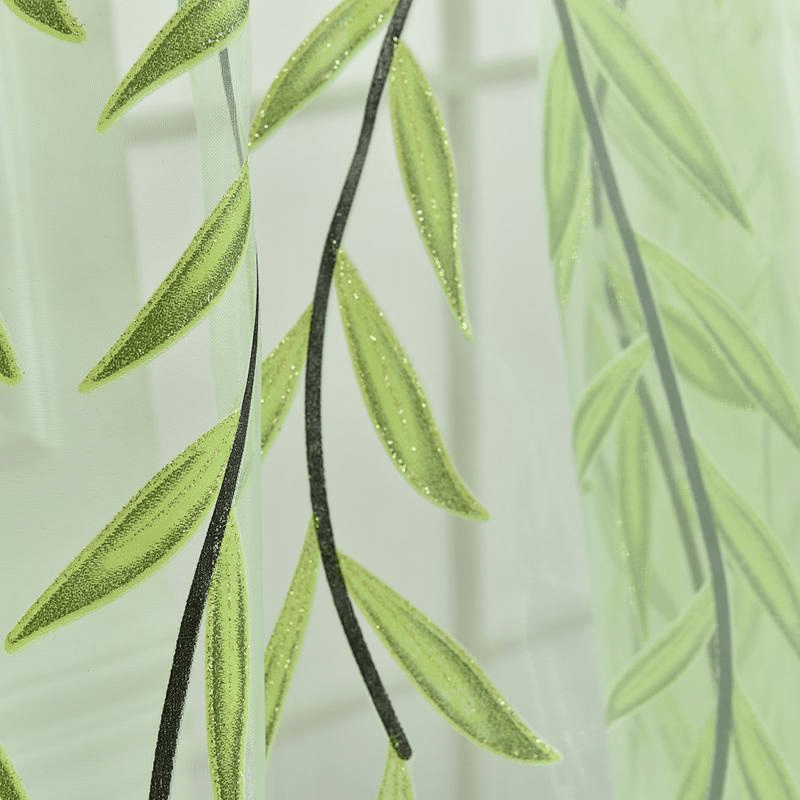 Semi-Sheer Willow Leaf Pattern Curtain - Classic Design for Living Room, Nursery, or Bedroom. Made of 100% Polyester, with Rod Pocket for easy hanging. Features a Woven Tulle Vine Design. Machine Washable for convenience. Available in Various Sizes.