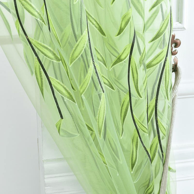 Semi-Sheer Willow Leaf Pattern Curtain - Classic Design for Living Room, Nursery, or Bedroom. Made of 100% Polyester, with Rod Pocket for easy hanging. Features a Woven Tulle Vine Design. Machine Washable for convenience. Available in Various Sizes.