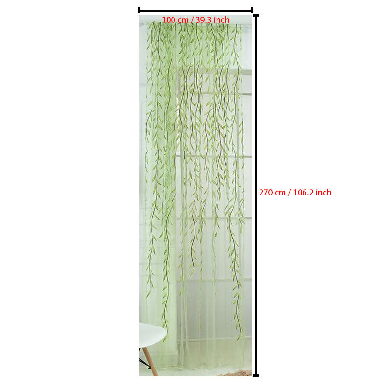 Semi-Sheer Willow Leaf Pattern Curtain - Classic Design for Living Room, Nursery, or Bedroom. Made of 100% Polyester, with Rod Pocket for easy hanging. Features a Woven Tulle Vine Design. Machine Washable for convenience. Available in Various Sizes.