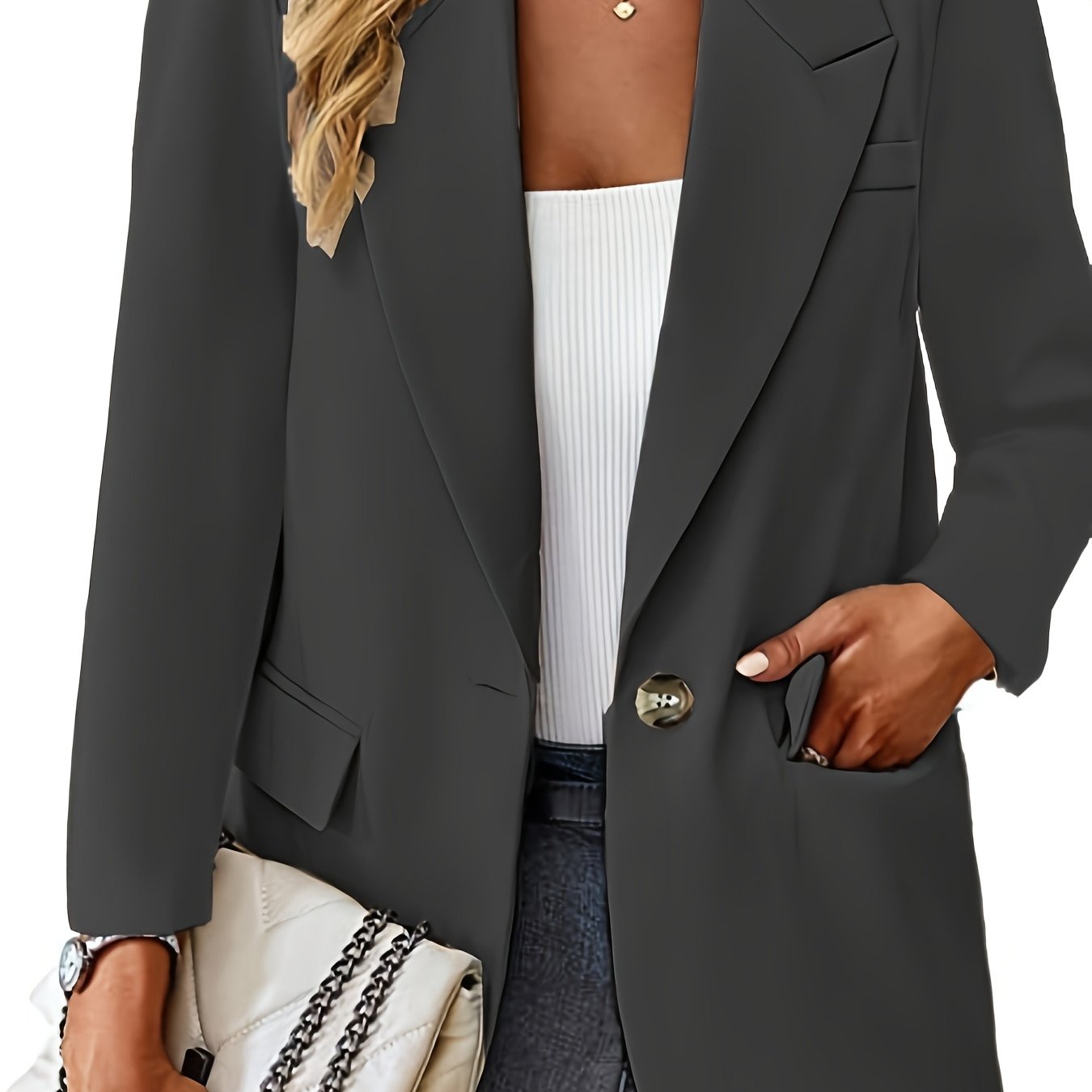 Women's Elegant Style Casual Polyester Blazer with Pockets