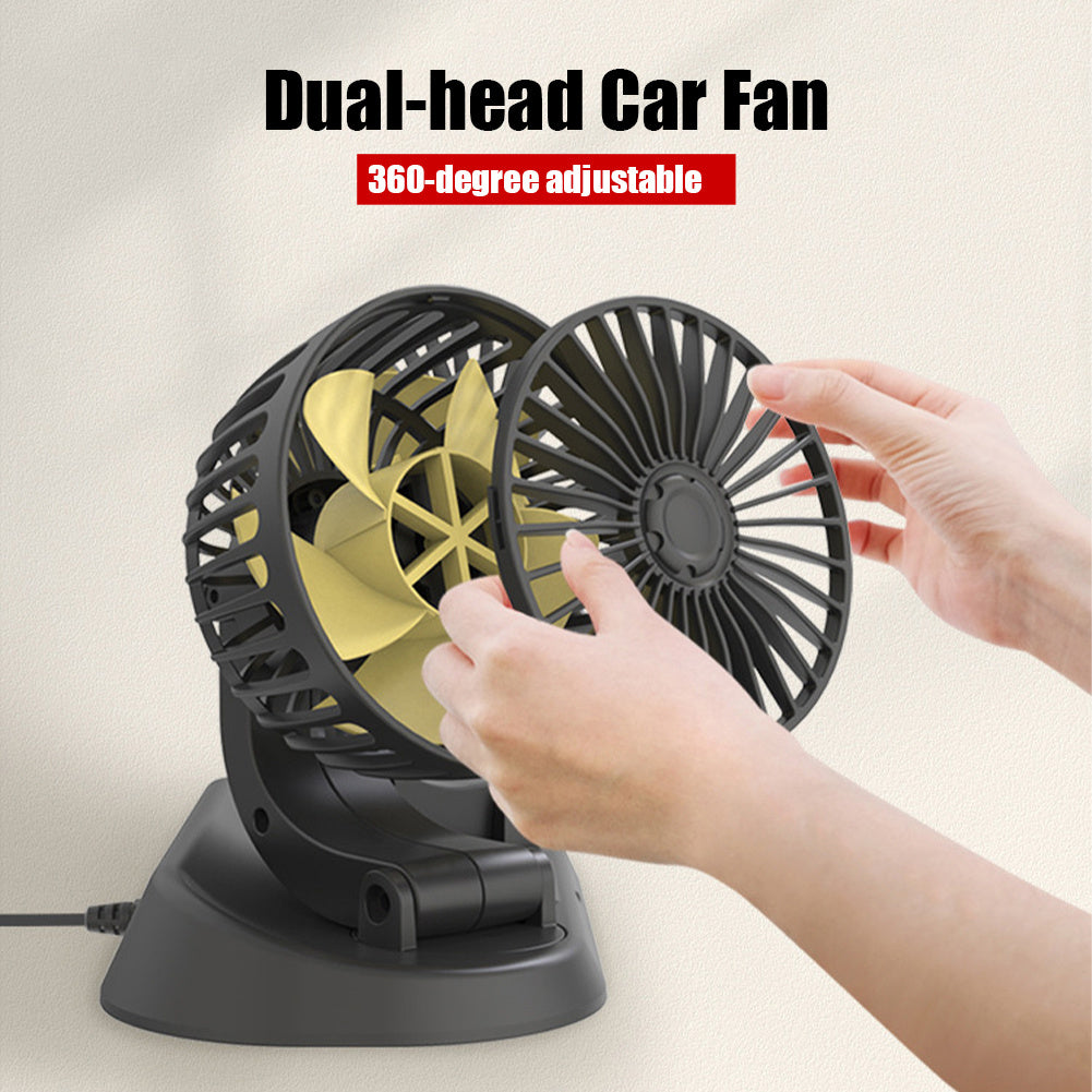 EAFC Dual-Head Car Fan with 360° Adjustable Design - USB & Cigarette Lighter Powered, 2 Speeds, Compact & Easy to Clean, Ideal for Cars, Trucks, SUVs - Black, Portable Fan