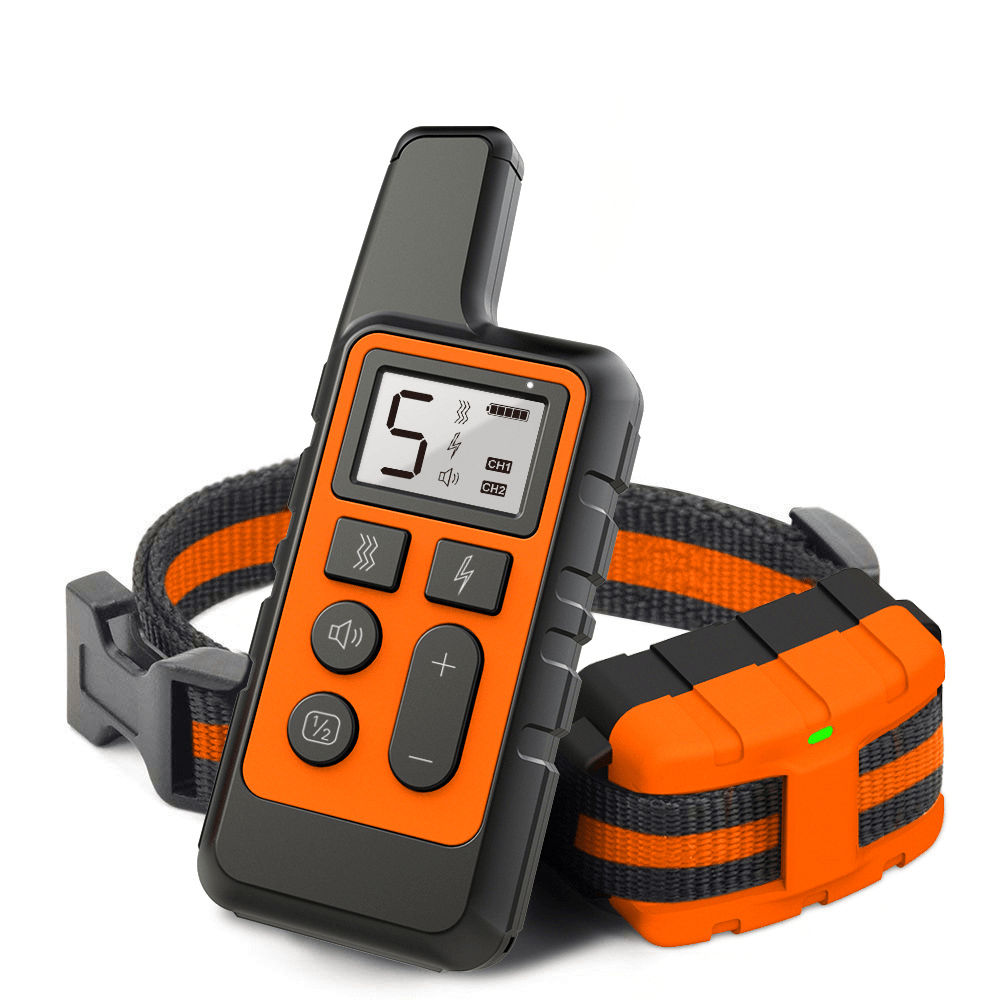 Rechargeable Electronic Pet Training Collar with 500m Remote Control, Vibration, Electric Shock & Buzz Modes, USB Charging, Lithium Polymer Battery, Plastic Material.