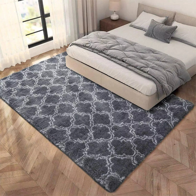 Luxurious Dark Gray Plush Area Mat with Modern Hexagonal Pattern Design - Soft, Washable Polyester with Anti-Slip Backing | Ideal for Bedroom & Living Room | Available in Sizes up to 230.0cm x 62.99