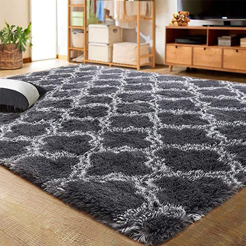 Luxurious Dark Gray Plush Area Mat with Modern Hexagonal Pattern Design - Soft, Washable Polyester with Anti-Slip Backing | Ideal for Bedroom & Living Room | Available in Sizes up to 230.0cm x 62.99