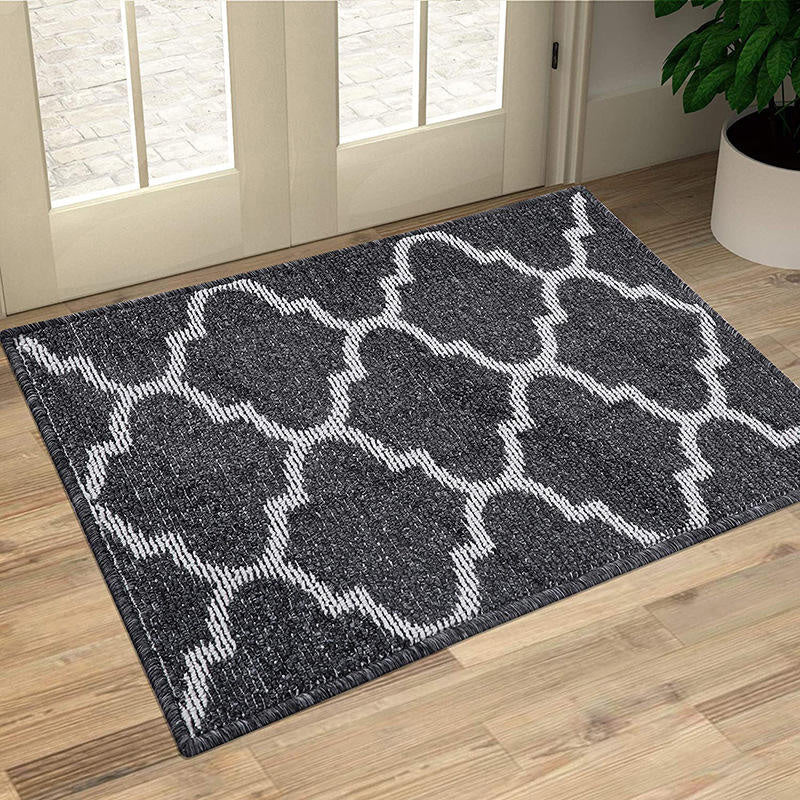 Luxurious Dark Gray Plush Area Mat with Modern Hexagonal Pattern Design - Soft, Washable Polyester with Anti-Slip Backing | Ideal for Bedroom & Living Room | Available in Sizes up to 230.0cm x 62.99