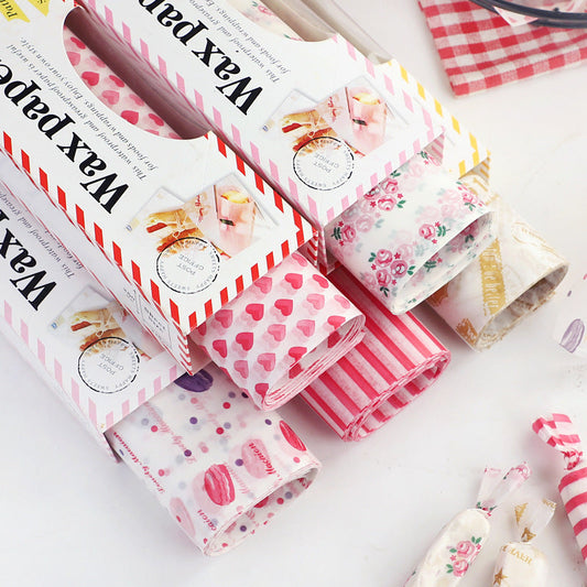 50 pieces of Decorative Greaseproof Food Wrapping Paper featuring Charming Patterns such as Hearts, Flowers, and Stripes. Resistant to Oil and Water, measuring 24.89x21.59cm - Perfect for Baking, Confectionery, and other uses