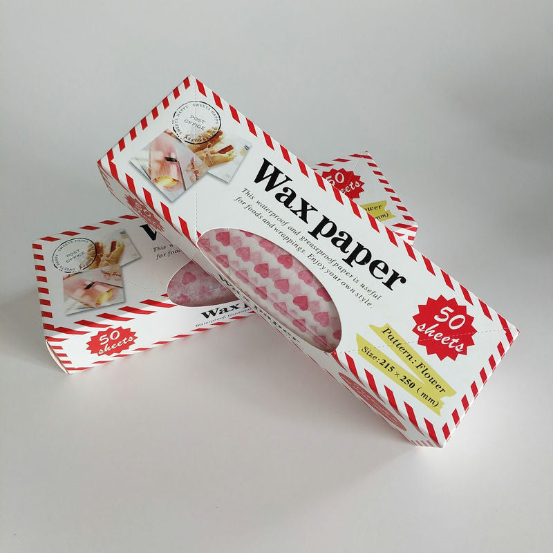 50 pieces of Decorative Greaseproof Food Wrapping Paper featuring Charming Patterns such as Hearts, Flowers, and Stripes. Resistant to Oil and Water, measuring 24.89x21.59cm - Perfect for Baking, Confectionery, and other uses