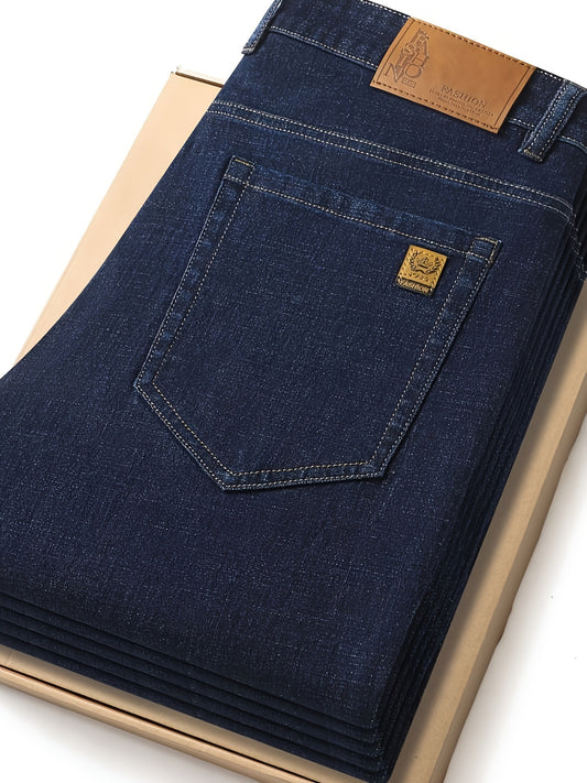 Men's classic business casual jeans in cotton blend, regular fit for all-season wear.