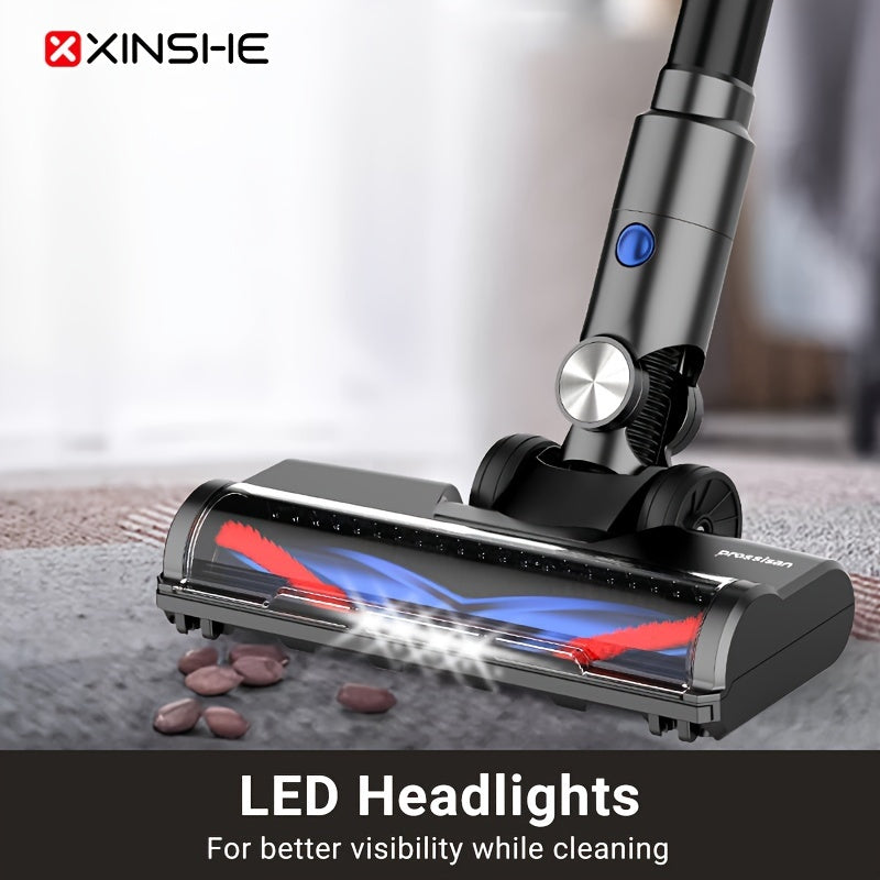 The XINSHE Handheld Vacuum Cleaner offers powerful 40,000Pa suction, with an LED display and long-lasting 40-minute battery. Perfect for tile, blanket, and hardwood floors, it is cordless with a rechargeable lithium battery and meets European standards.