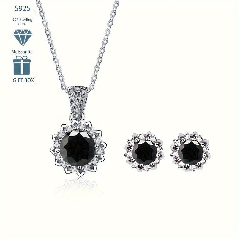 This stylish 4.5g S925 Silver Moissanite Necklace and Stud Earrings Set features a classic 1CT floral design. The set is silver-plated, making it perfect for parties, vacations, and as a Valentine's Day gift. This hot-selling fashion statement is sure to