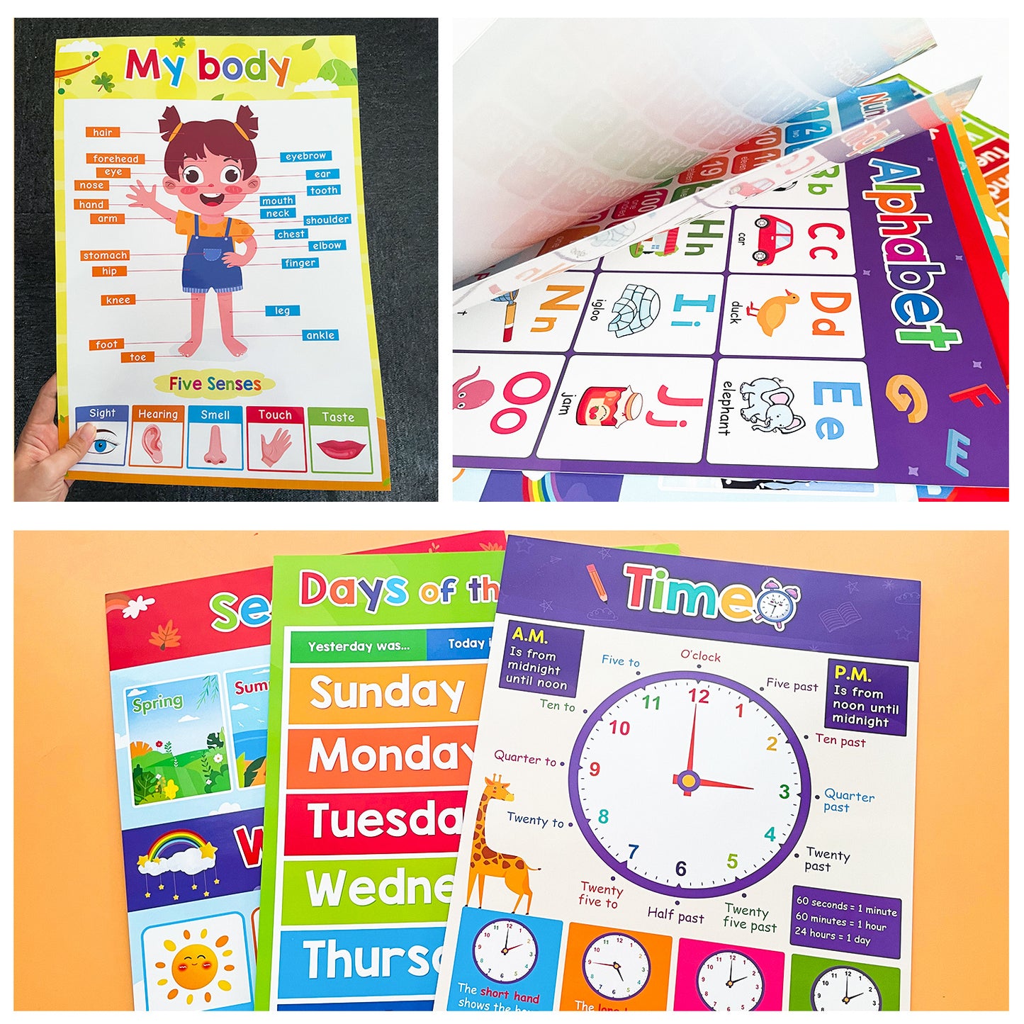 Print Painting with 18 Themes, Early English A3 Big Cards for Kindergarten Classroom Decor