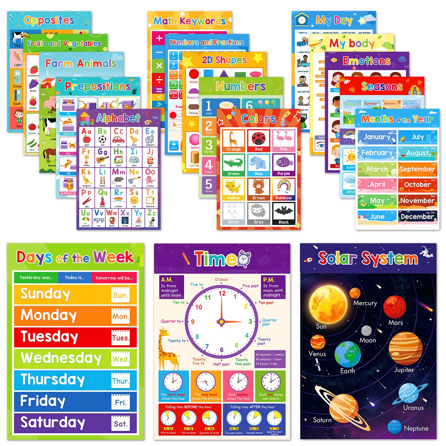 Print Painting with 18 Themes, Early English A3 Big Cards for Kindergarten Classroom Decor