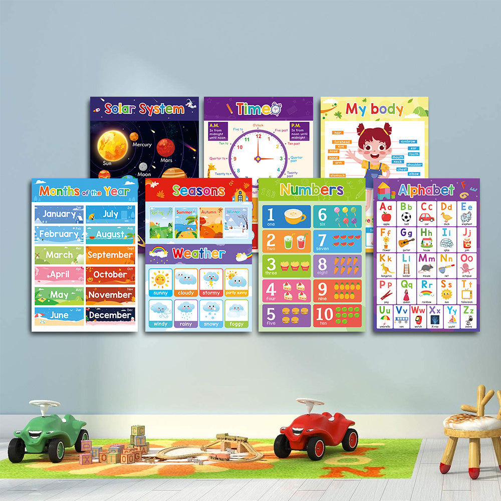 Print Painting with 18 Themes, Early English A3 Big Cards for Kindergarten Classroom Decor