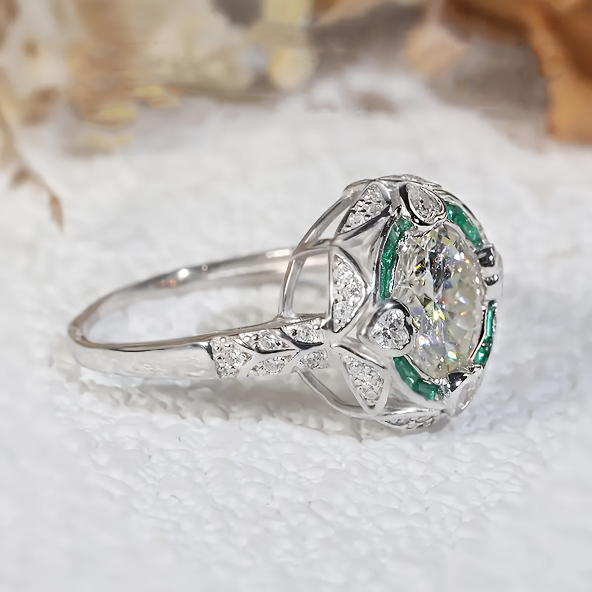 Stunning 2Ct Moissanite Engagement Ring in Elegant Bohemian & Court Style for Women, Crafted in 5.6G of S925 Silver. Features a Round Cut with Beautiful Green Accents, Includes Gift Box - Ideal for Weddings and Valentine's Day.