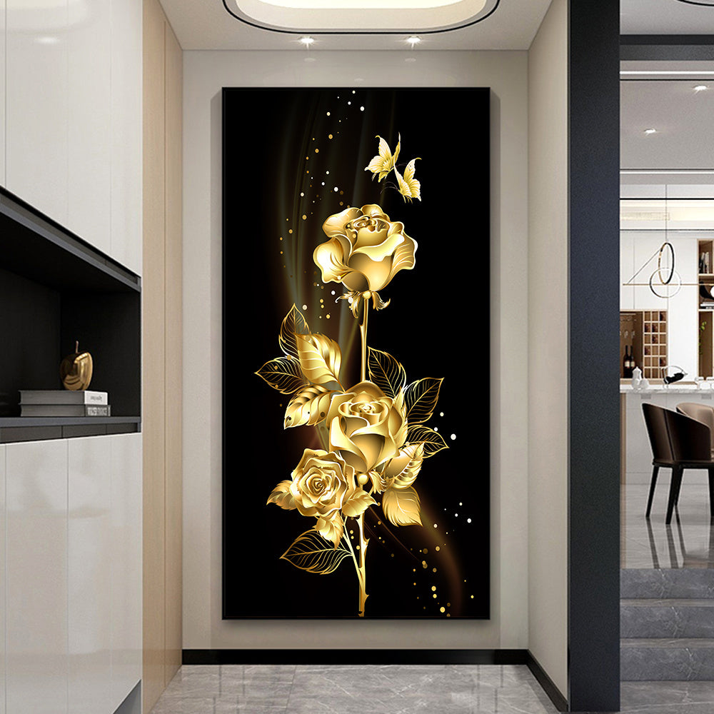 Stunning wall art for living room decor featuring a golden leaves and flower tree oil painting on canvas.