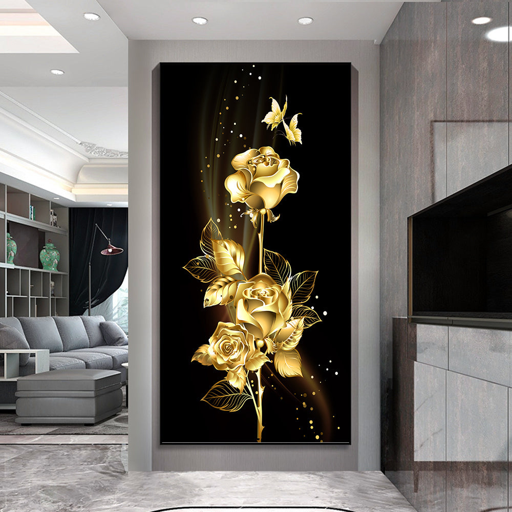 Stunning wall art for living room decor featuring a golden leaves and flower tree oil painting on canvas.