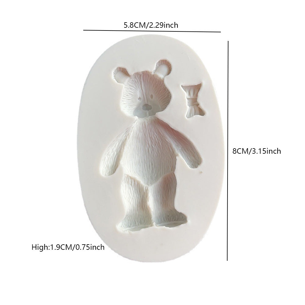 One-piece Cute Bear Chocolate Mold - This 3D Silicone Cartoon Candy Mold is perfect for DIY Cake Decorating and Baking. Featuring a Kawaii design with a Bowtie, this Fondant Mold is a must-have Kitchen Gadget and Home Kitchen Item.