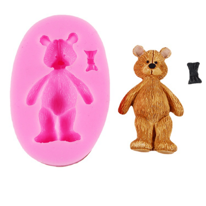 One-piece Cute Bear Chocolate Mold - This 3D Silicone Cartoon Candy Mold is perfect for DIY Cake Decorating and Baking. Featuring a Kawaii design with a Bowtie, this Fondant Mold is a must-have Kitchen Gadget and Home Kitchen Item.