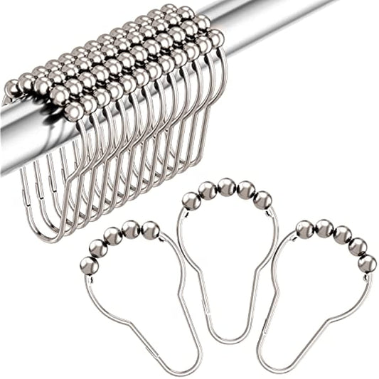 12 polished nickel stainless steel shower curtain hook rings that are decorative and rustproof.