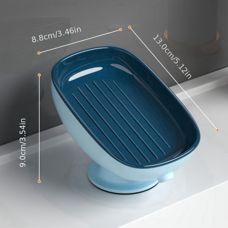 Quick-dry soap dish with drainage, oval plastic holder in blue/white - ideal for bathroom organization, waterproof and fresh.