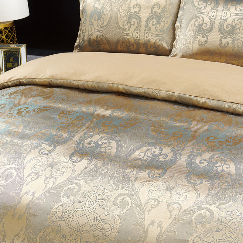 3 piece set includes a luxurious jacquard golden duvet cover and pillowcases, designed for ultimate comfort in your bedroom or guest room. Set includes 1 duvet cover and 1 or 2 pillowcases, core not included.