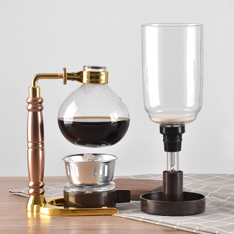 Sophisticated Glass Vacuum Syphon Coffee Maker for 3 Cups - Traditional Japanese Influence, Handcrafted Brewing Vessel with Wooden Stand, Complete with Spoon & Brush, Heat-Resistant Design for Ideal Coffee & Tea, Manual Brewing Device|Timeless Japanese