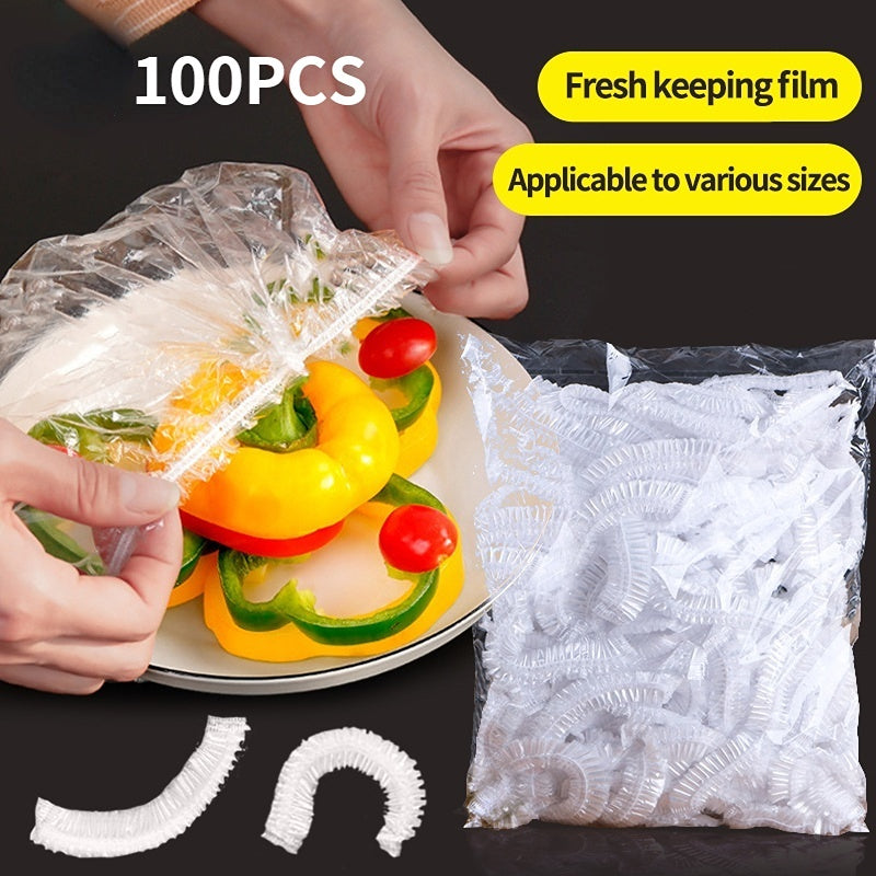 100 pieces of reusable food storage covers bags for bowls, plates, and fruits. These elastic silicone lids are perfect for keeping your food fresh and are great for packing and gift hampers.