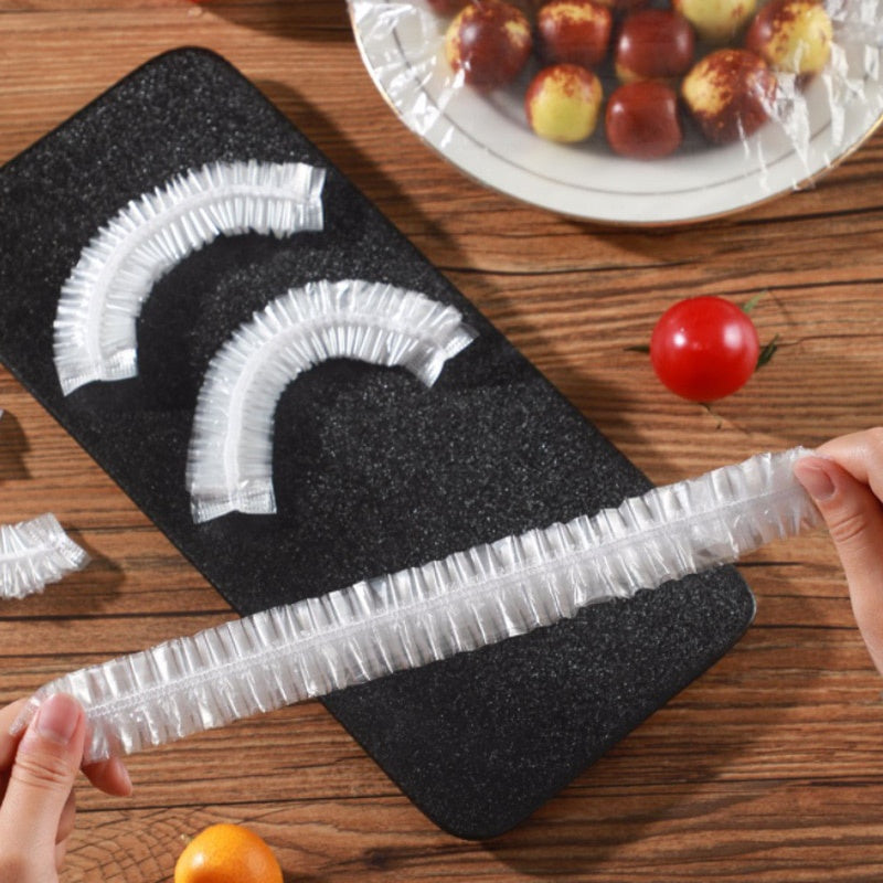 100 pieces of reusable food storage covers bags for bowls, plates, and fruits. These elastic silicone lids are perfect for keeping your food fresh and are great for packing and gift hampers.