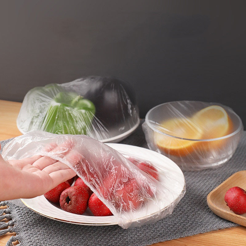 100 pieces of reusable food storage covers bags for bowls, plates, and fruits. These elastic silicone lids are perfect for keeping your food fresh and are great for packing and gift hampers.