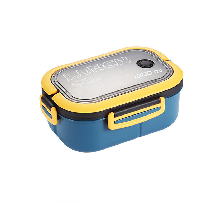 Get ready for back to school with this 1pc Double Layer Lunch Box! This portable 2-compartment fruit food container includes a microwave-safe design and comes with a spoon and fork. Perfect for teenagers and workers, this lunch box is a must-have for