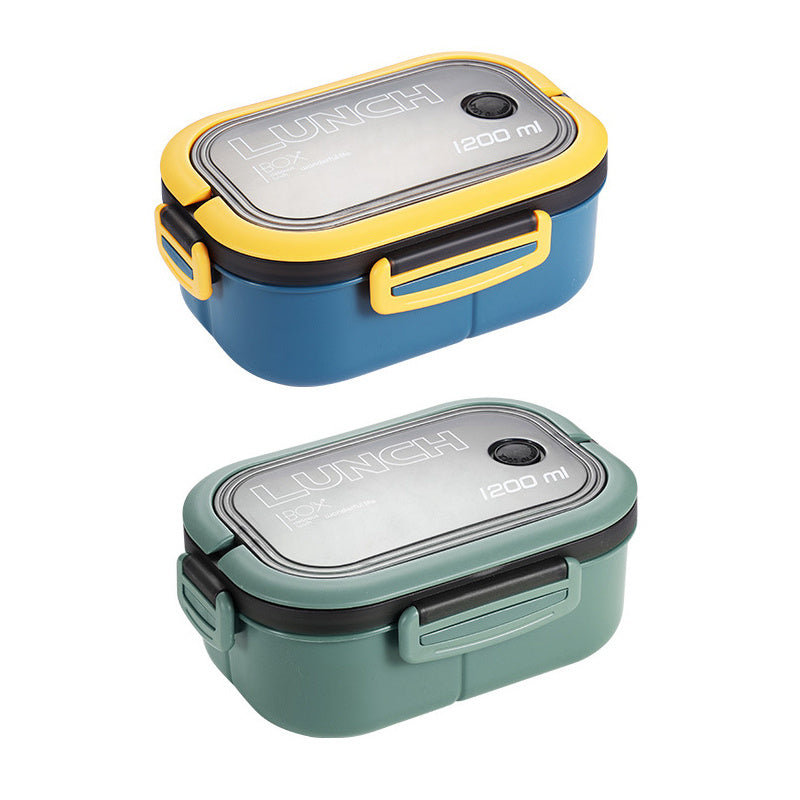 Get ready for back to school with this 1pc Double Layer Lunch Box! This portable 2-compartment fruit food container includes a microwave-safe design and comes with a spoon and fork. Perfect for teenagers and workers, this lunch box is a must-have for