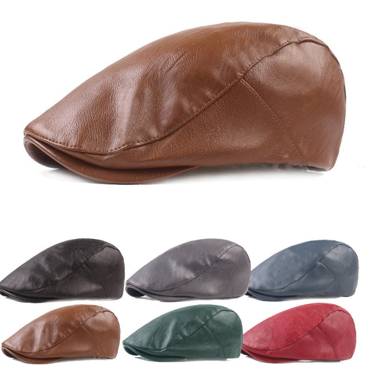 Vintage PU leather beret hats for men, classic flat caps for males, and stylish driver hats for the modern gentleman.