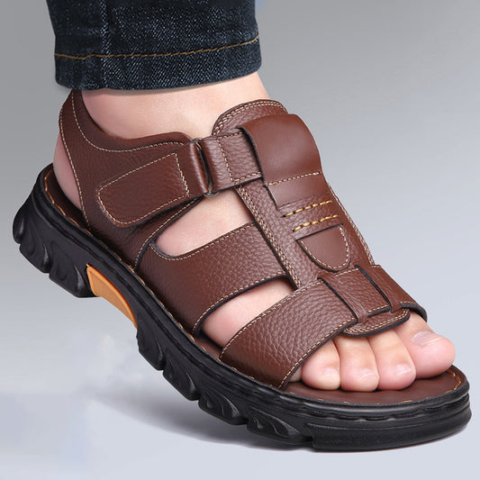 Men's trendy sandals with adjustable hook & loop fastener and assorted colors for casual outdoor walking.