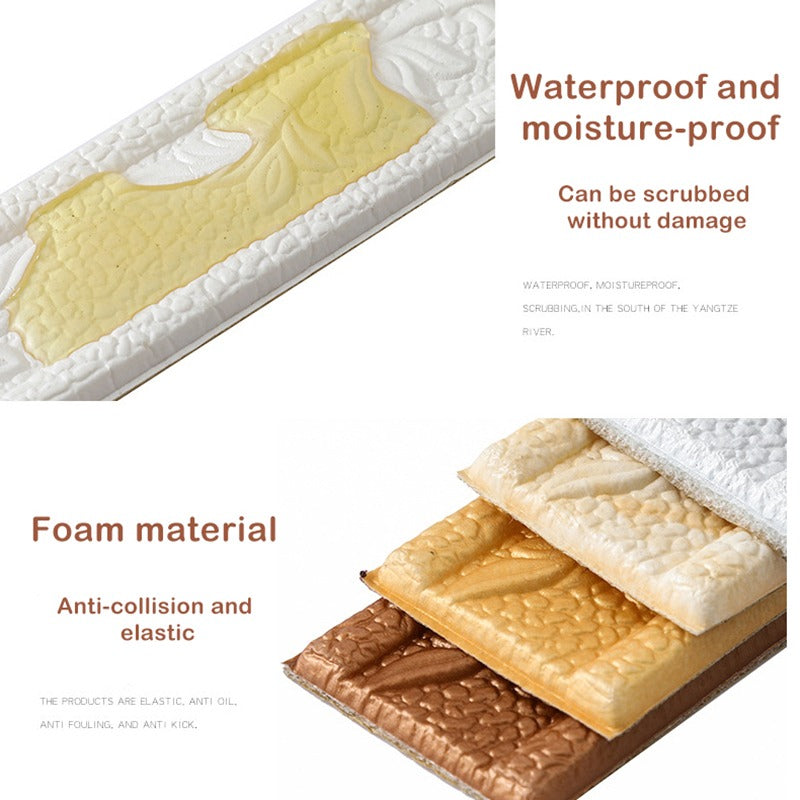 Floral 3D Foam Wall Edge Protector with Embossed Design - Self-Adhesive, Waterproof, Easy to Install & Clean, Durable XPE Foam for Home Decor, Skirting Boards & Wall Edges.