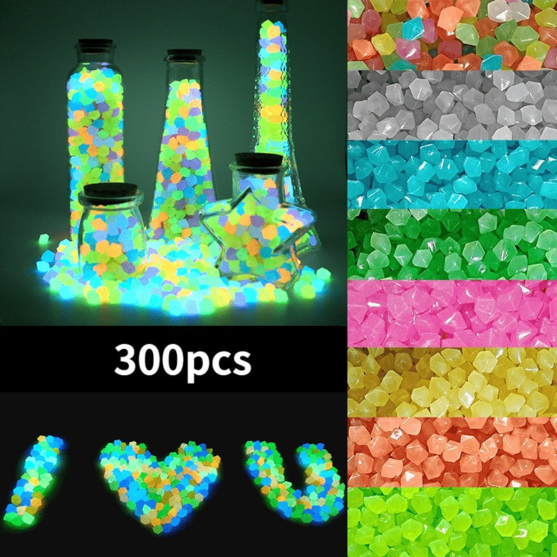 300 glow-in-the-dark decorative pebbles for outdoor fish tanks and aquariums.