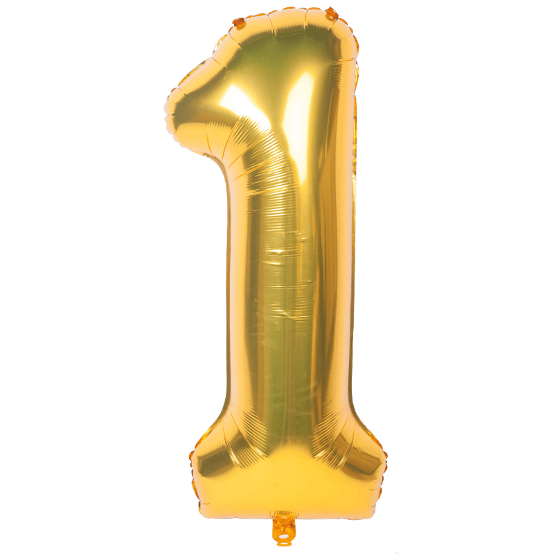 Birthday party decorations featuring a 40-inch golden large digit helium foil mylar balloon, photo balloon, and party supplies for weddings and aesthetic room decor.