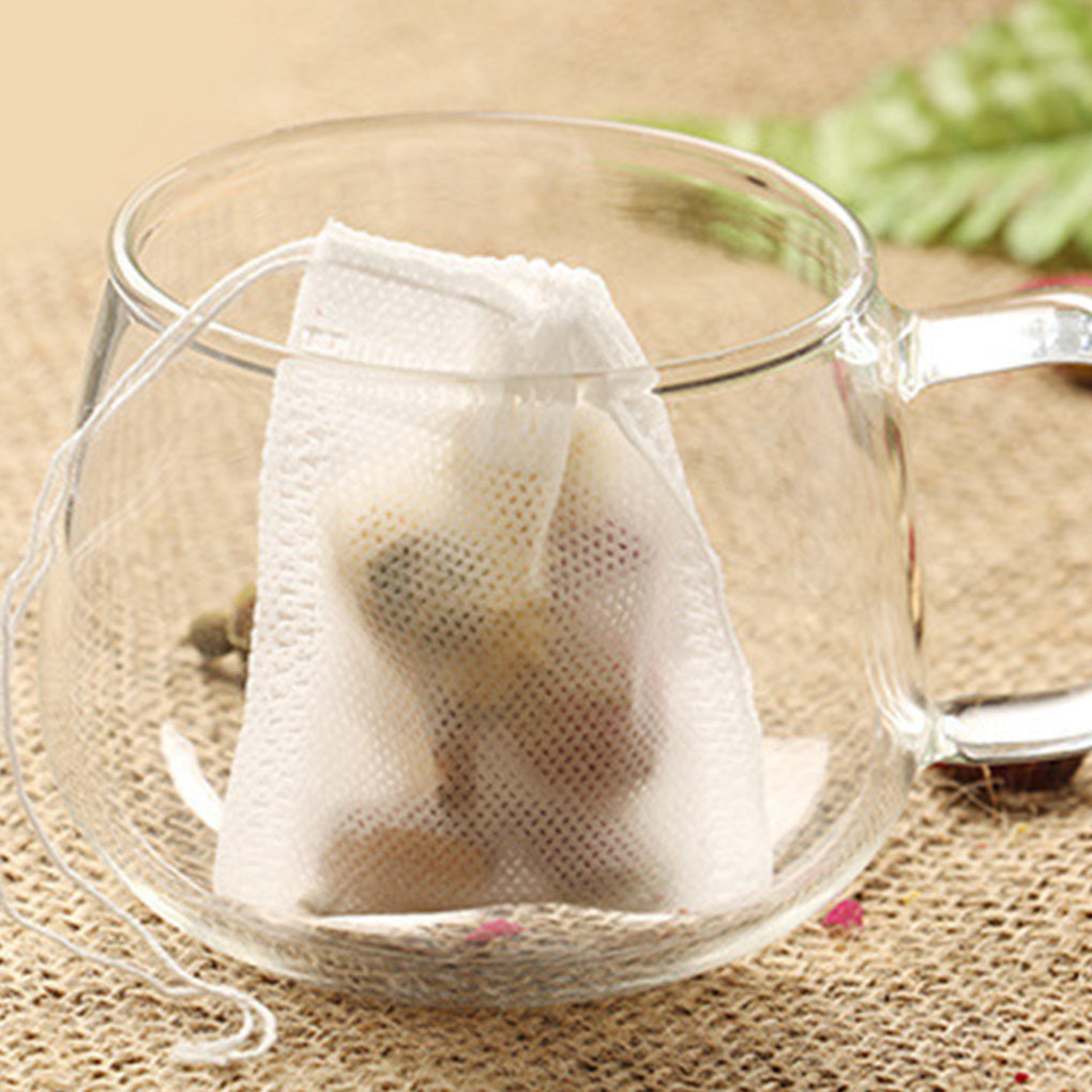 Package of 100 Food Grade Non-woven Fabric Tea Bags with String, Heat Seal, Perfect for Spice Tea Infusing and Filtering