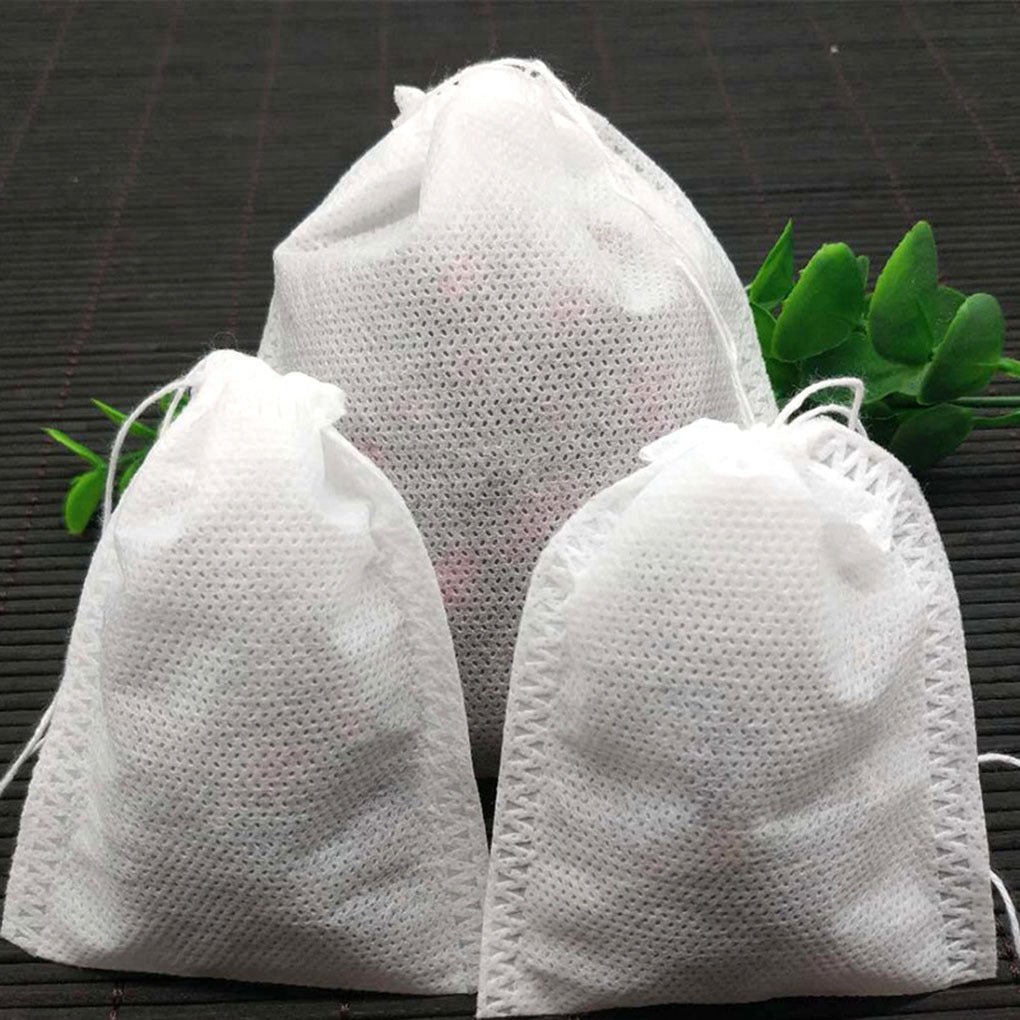 Package of 100 Food Grade Non-woven Fabric Tea Bags with String, Heat Seal, Perfect for Spice Tea Infusing and Filtering