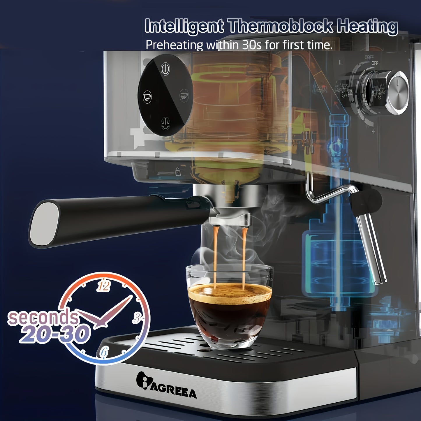 20 Bar Espresso Coffee Machine with Steam Wand, 1.5L Water Tank, Semi-Automatic for Espresso, Latte, and Cappuccino, 1050W, includes FREE Plug Adapter for Winter.