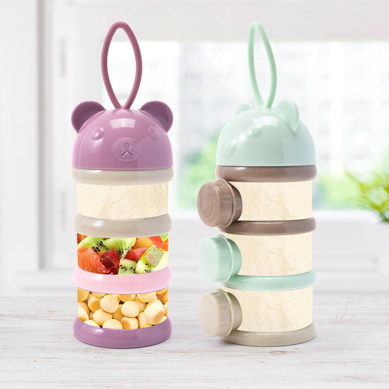 Baby formula milk storage box with dispenser, perfect for infants and toddlers on-the-go. This portable container can also be used for storing snacks and other foods. A great gift idea for Halloween, Thanksgiving, or Christmas.