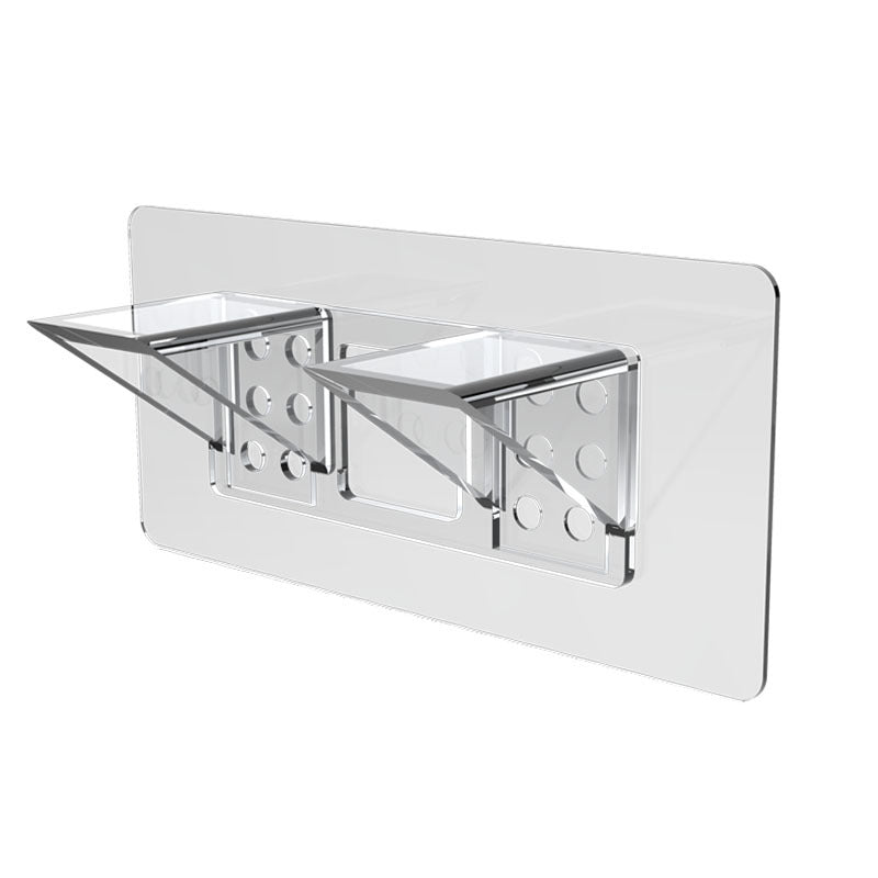 4 plastic shelf support brackets with adhesive pads for easy installation, suitable for glass bookshelves and partitioned storage.