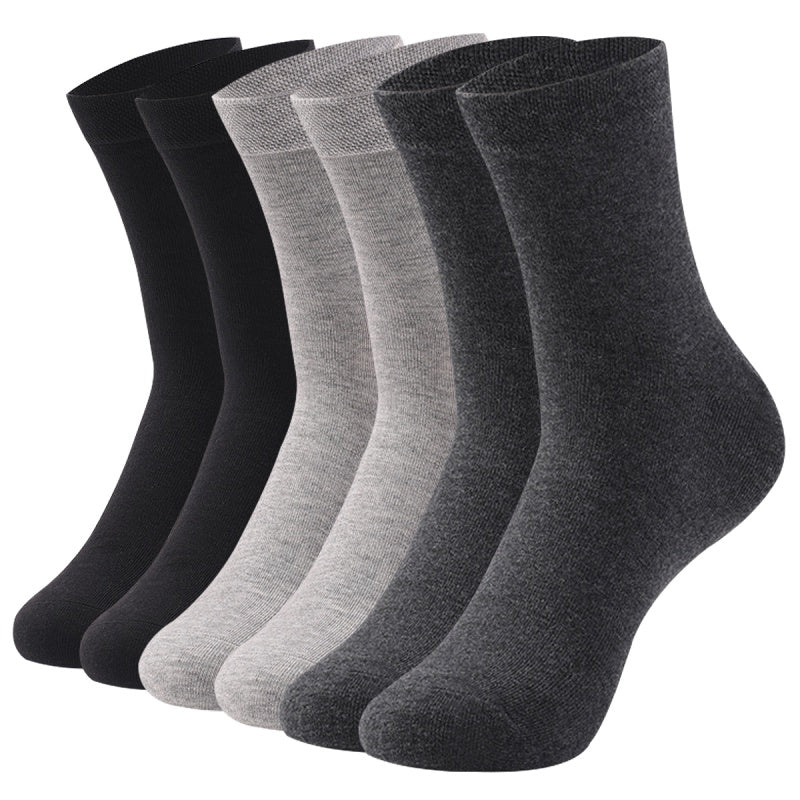 6 pairs of men's solid color business socks, made of cotton blend for sweat absorption