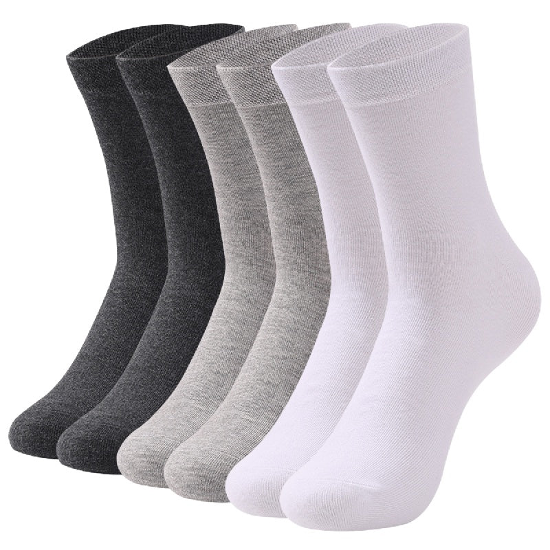 6 pairs of men's solid color business socks, made of cotton blend for sweat absorption