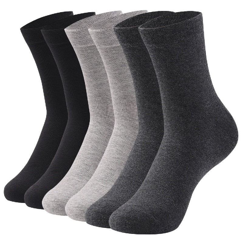 6 pairs of men's solid color business socks, made of cotton blend for sweat absorption