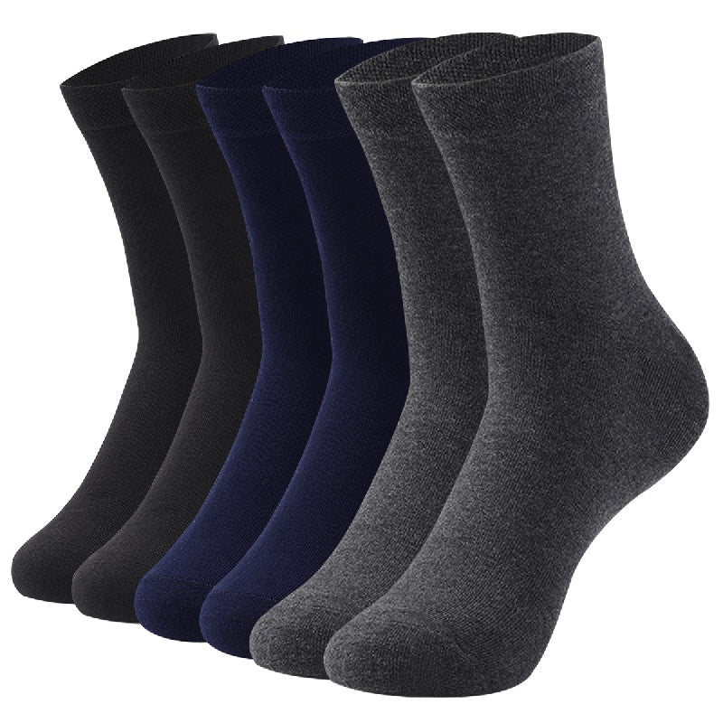 6 pairs of men's solid color business socks, made of cotton blend for sweat absorption