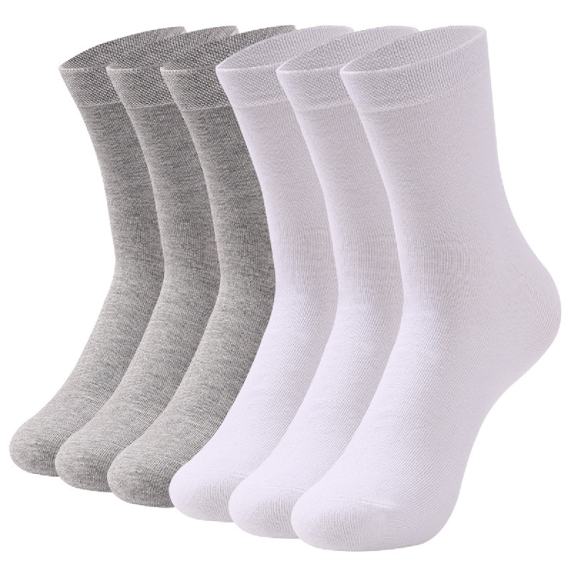 6 pairs of men's solid color business socks, made of cotton blend for sweat absorption