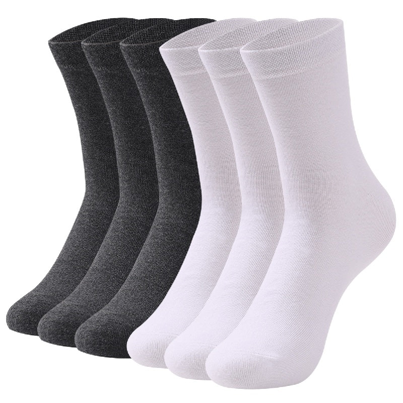 6 pairs of men's solid color business socks, made of cotton blend for sweat absorption