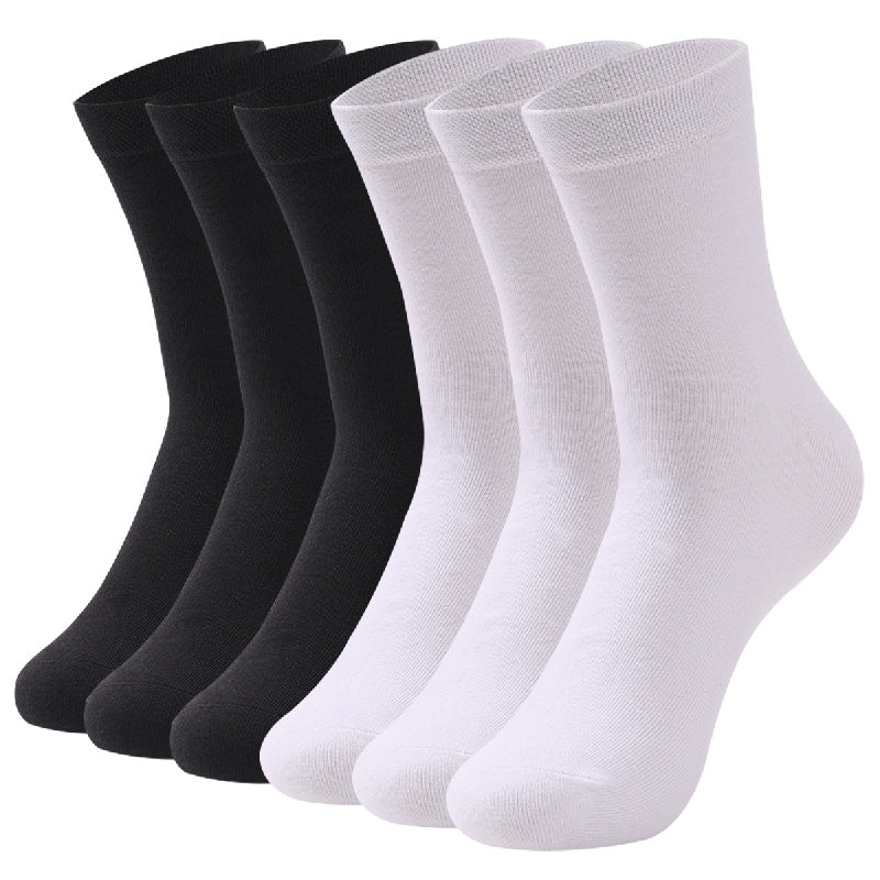 6 pairs of men's solid color business socks, made of cotton blend for sweat absorption