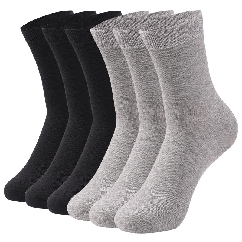 6 pairs of men's solid color business socks, made of cotton blend for sweat absorption